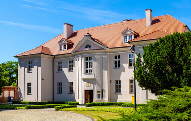Metropolitan Curia residence aside cathedral of St. Peter and St. Paul on historic Ostrow Tumski island at Cybina river in Poznan, Poland