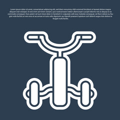 Blue line Bicycle for kids icon isolated on blue background. Vector