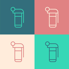 Pop art line Hand grenade icon isolated on color background. Bomb explosion. Vector