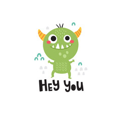 cute vector illustration of a green monster