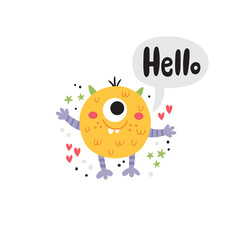 cute illustration of a funny yellow monster