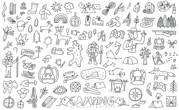 Camping forest doodle set