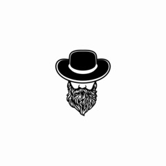 Beard man face with hat. Photo props. Vector illustration
 profile view of bearded man wearing hat, 
Silhouette of a bearded man with a hat logo.
