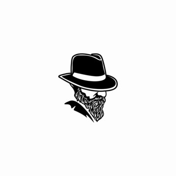 Beard man face with hat. Photo props. Vector illustration
 profile view of bearded man wearing hat, 
Silhouette of a bearded man with a hat logo.

