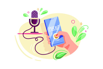 Podcast Illustration concept. Flat illustration isolated on white background.