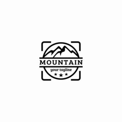 Mountain Landscape with Focus Square Lens Frame for 
Adventure Outdoor Nature Photography Photographer Logo Design