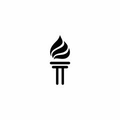 Initial Letter T Burning Torch Fire Flame with Pillar column logo design

