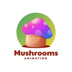 Vector Logo Illustration Mushrooms Gradient Colorful Style.