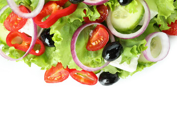 Greek salad isolated on white background, close up