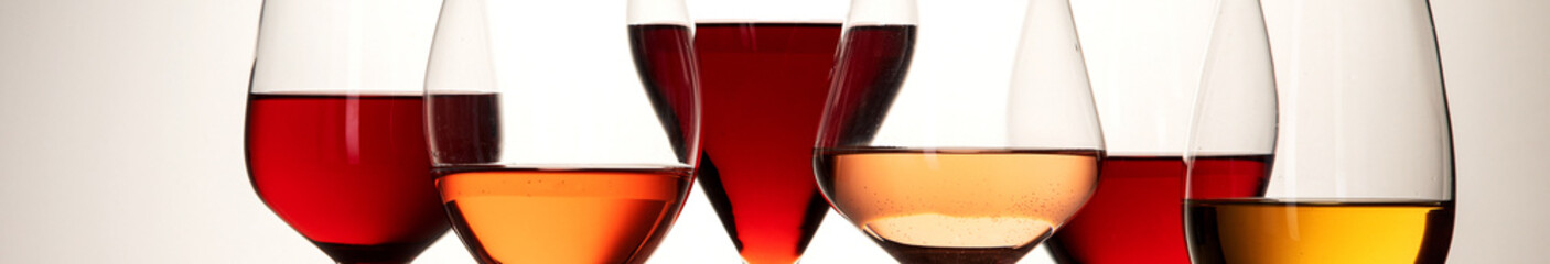 Red, rose and white wine in glasses
