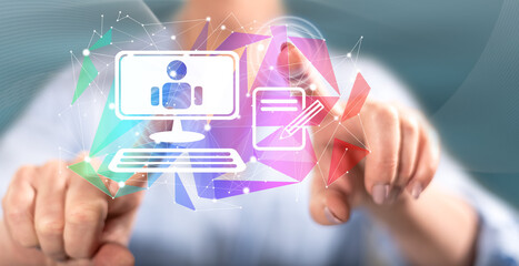 Woman touching an online education concept