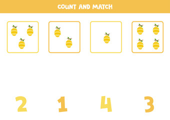 Counting game with bee hives. Math worksheet.