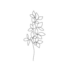Flowers Branch One Line Drawing. Hand Drawn Minimalism Style of Simple Flower Line Art Drawing. Abstract Contemporary Design Template for Covers, t-Shirt Print, Postcard, Banner etc. Vector EPS 10