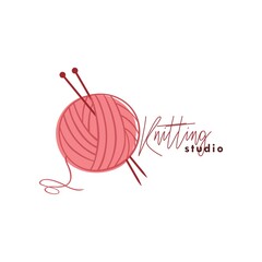 Knitting Studio Logo, Needle and Yarn Logo, Simple Knitting Logo Vector Design Template