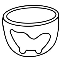 Doodle style cup with cat and drink. Transparent glass.