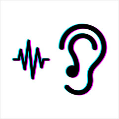 Deaf Glitch Icon, Disability To Hear, Listen, Ear, Human,
