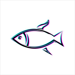 Fish Glitch Icon, Aquatic Animal Icon