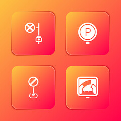 Set Stop sign with camera, Parking, and Drawbridge ahead icon. Vector