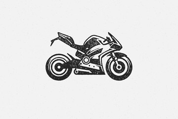 Sport superbike motorcycle silhouette side view hand drawn ink stamp vector illustration. © provectors
