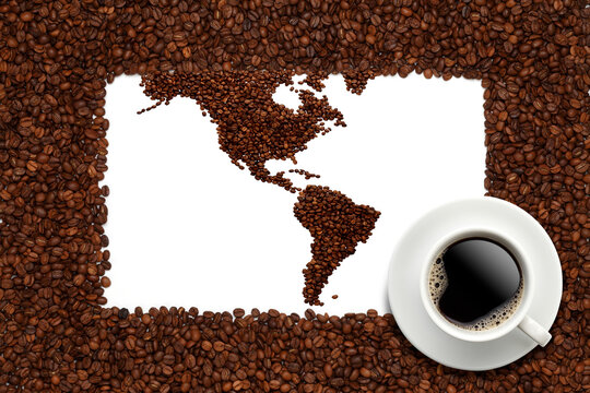 コーヒー豆で作った世界地図