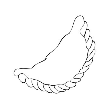 outline icon of fried traditional pastry stuffed with meat, cheese, vegetables isolated. savoury pastries with stuffing. line drawing. national cuisine, baked empanadas, burekas, panzerotti sketch.