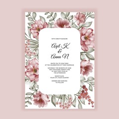 burgundy roses flower watercolor frame for background wedding invitation