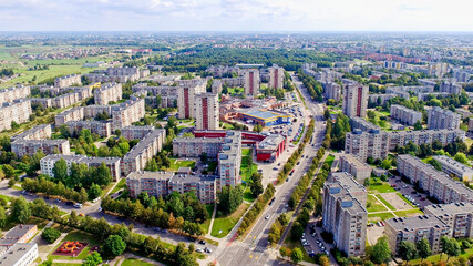 Beautiful Aerial view from flying drone panorama of south part Siauliai sunny summer day Lithuania.