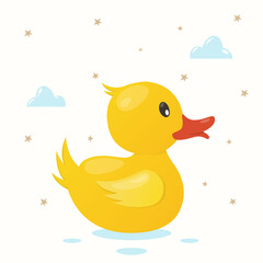 small yellow duck cute kawaii with modern flat style character