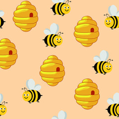 vector pattern with bees. flat image of honey pattern. beehive and bees