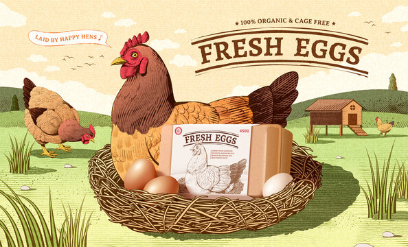 Engraving Farm Egg Ad Background