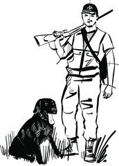 hunter with shotgun and hunting dog