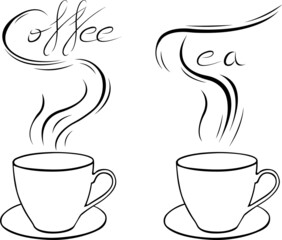 cups with steam forming the words coffee and tea - 430544388