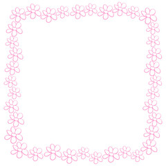 Vector hand drawn frame, border from black outline small flowers in doodle style. Cute simple primitive background, decoration for invitation, greeting card, wedding