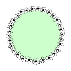 Vector hand drawn frame, border from black outline small flowers in doodle style. Cute simple primitive background, decoration for invitation, greeting card, wedding