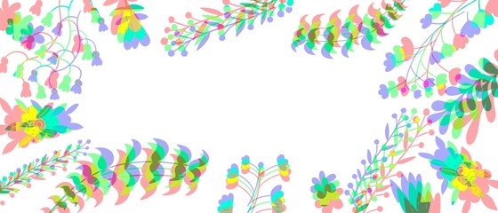 Sfondo banner bianco foglie fiori. Motivo floreale. Estate, primavera 