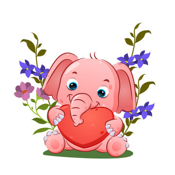 The seamless of the cute elephant is holding the love doll in the flowers garden