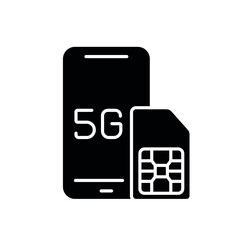 5g connection sim card with smartphone glyph icon. High speed internet. Thin line customizable illustration. Contour symbol. Vector isolated outline drawing.