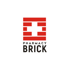 Pharmacy Cross Symbol Sign with Red Brick Wall for Emergency Hospital Clinic Medicine logo design