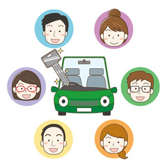 カーシェアリングのイメージイラスト