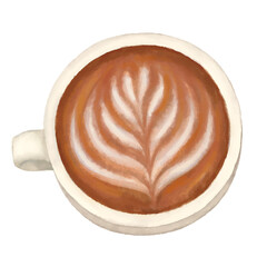 コーヒー　ラテアート　水彩手描きイラスト