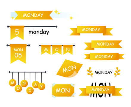 Bullet Journal Headers For Week Days. Monday Stickers For Bullet Journal Decoration Planner. 