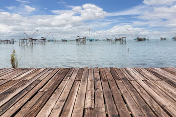 The bamboo square fishing net made of bamboo and a net by fisherman in southern Thailand, Phatthalung