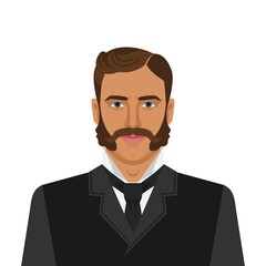 Man with mustache and sideburns in retro suit
