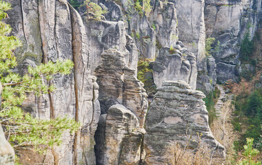 Sandstone rock formations in Prachovske skaly near Jicin - hikers and climbers paradise