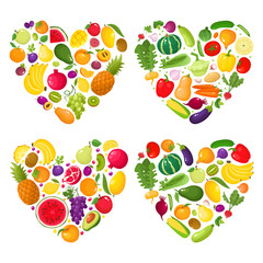 Vector concept heart - colorful fruit and vegetable in hearts