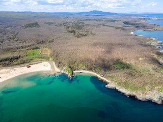 Fototapeta premium Aerial view of Silistar beach near village of Rezovo, Bulgaria