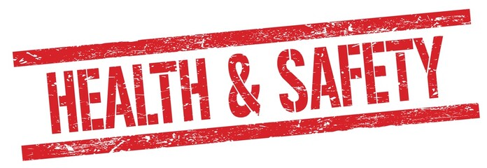 HEALTH & SAFETY text on red grungy rectangle stamp.