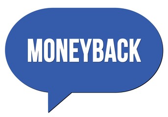 MONEYBACK text written in a blue speech bubble