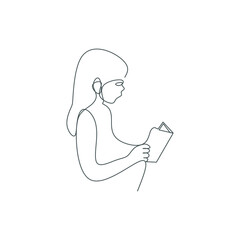 one line drawing, continuous line woman reading a book