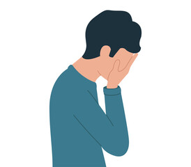 Vector illustration of a young guy in depression. Upset man. Desperate person